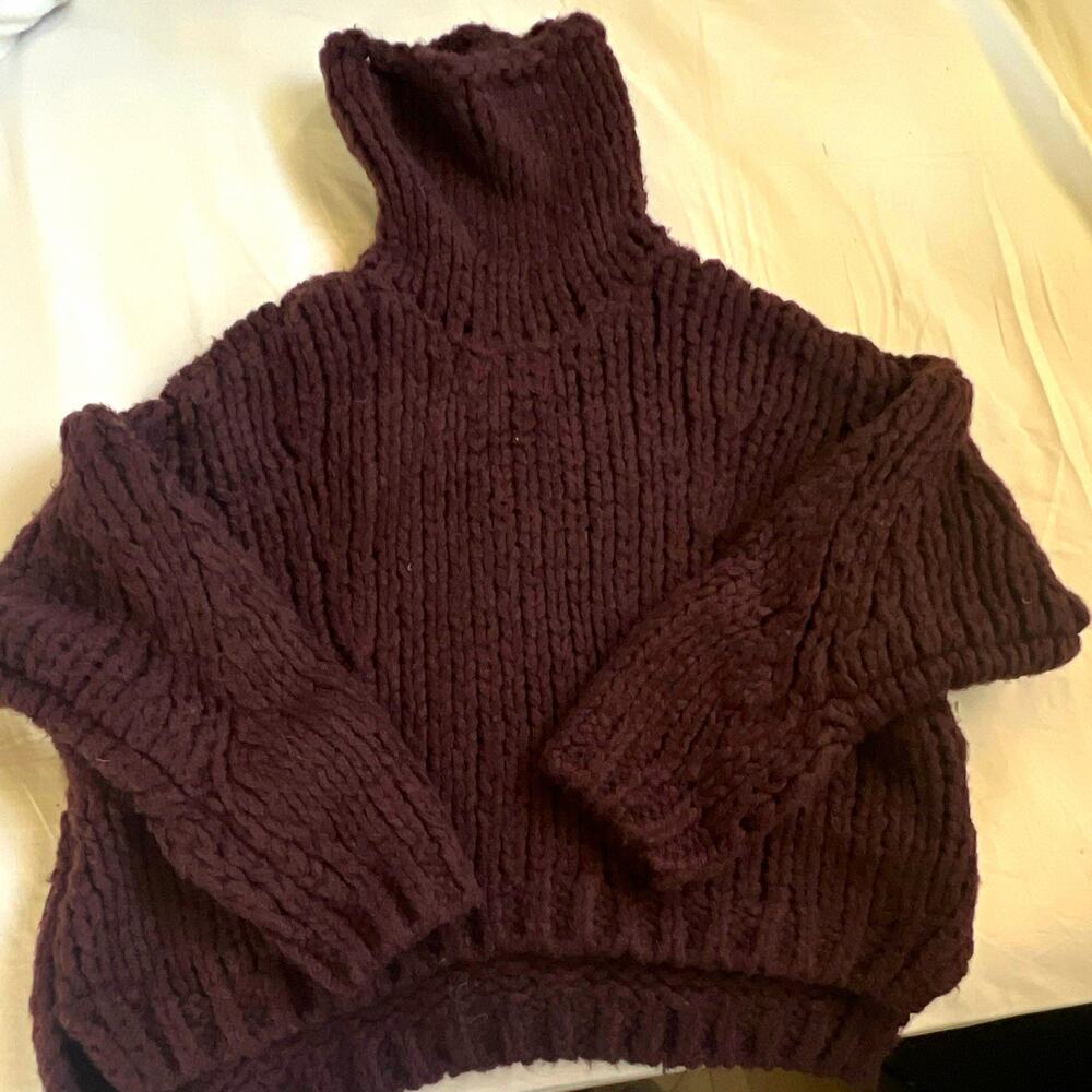 Anthropologie Women's chocolate brown Chunky-Knit Turtleneck Pullover Sweater XS
